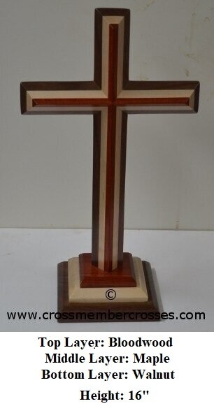 Three Layer Beveled Wooden Table Crosses Two Sided - 24&quot;