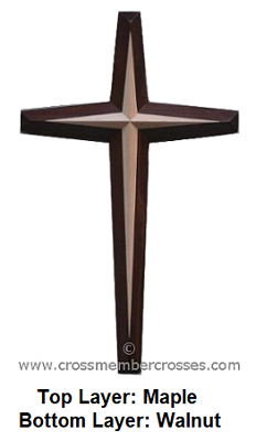 Two Layer Tapered Beveled Wooden Crosses - Maple or Cherry on Walnut