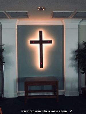 Traditional Wood Cross With 3 Symbolic Stain Glass Inserts