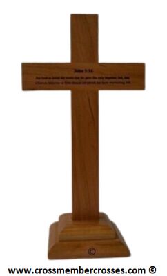12 Inch Natural Cherry Table Cross - John 3:16