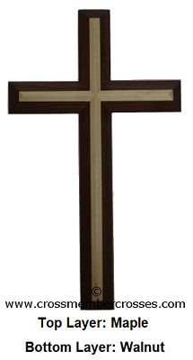 Two Layer Beveled Wooden Crosses - Maple on Walnut - 48"