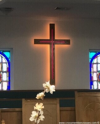 Traditional Wooden Cross with Stained Glass Center Cross - 60"