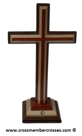 Three Layer Beveled Wooden Table Crosses Two Sided - 10"