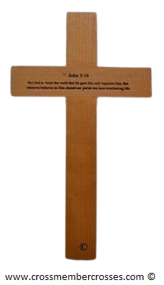 12 Inch Natural Cherry Wall Cross - John 3:16