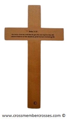 12 Inch Natural Cherry Wall Cross - John 3:16