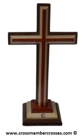 Three Layer Beveled Wooden Table Crosses Two Sided - 12"
