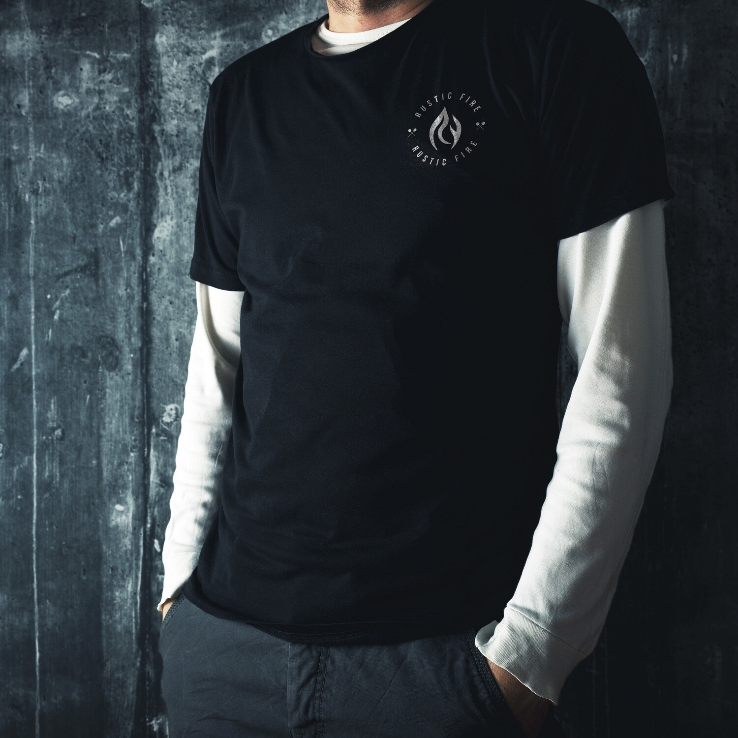 Rustic Fire Pocket Logo Black Tee