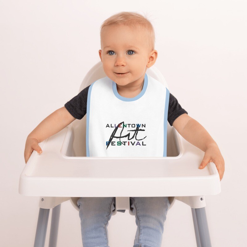 Allentown Art Festival Logo - Embroidered Baby Bib, Color: White / Light Blue