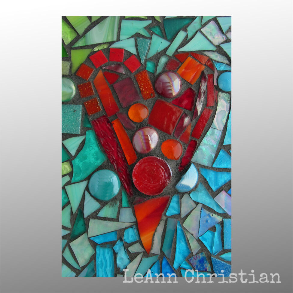 mosaic print magnets - rectangle-red heart