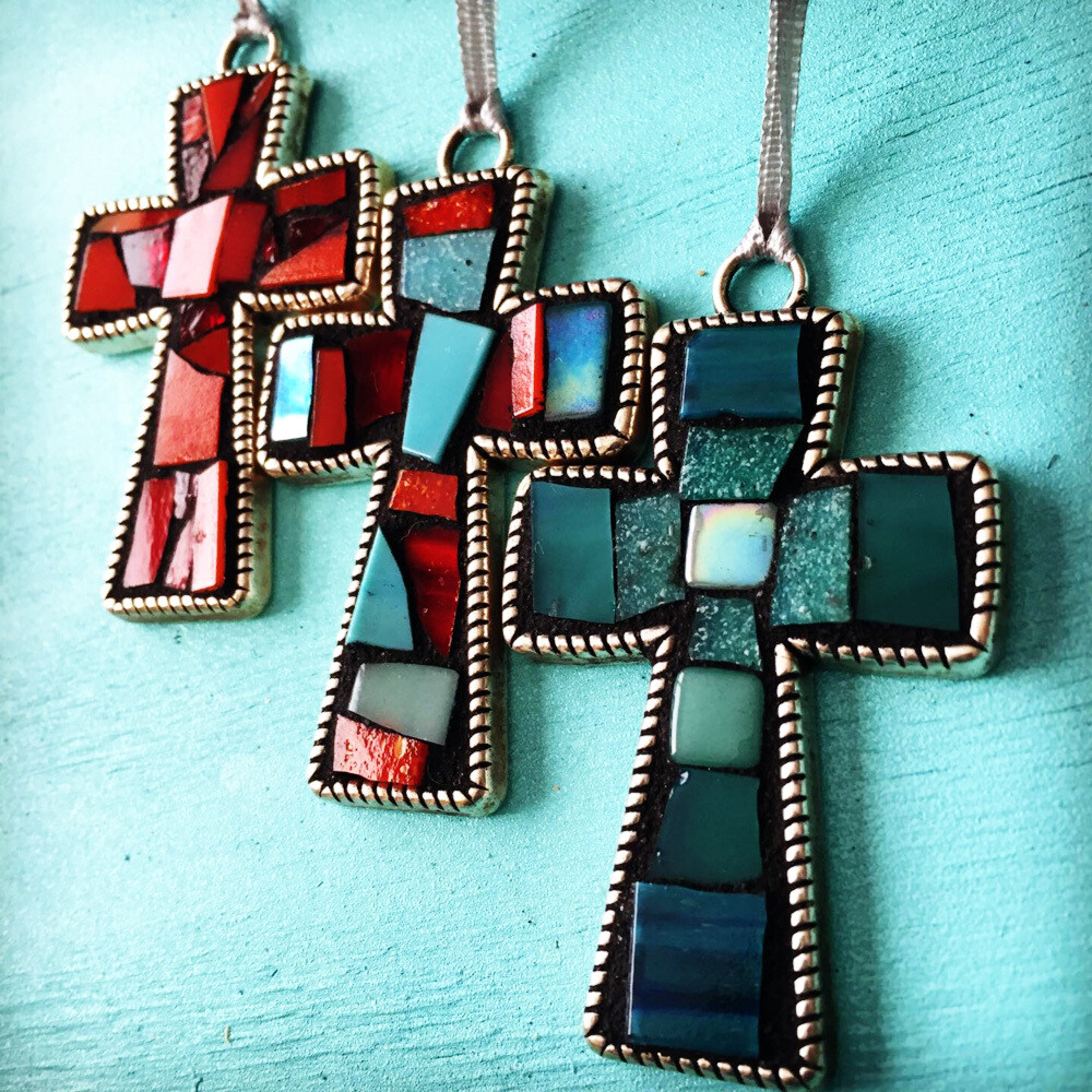 cross mini mosaics on metal base