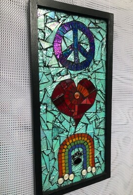 glass mosaic - peace, love and puppies