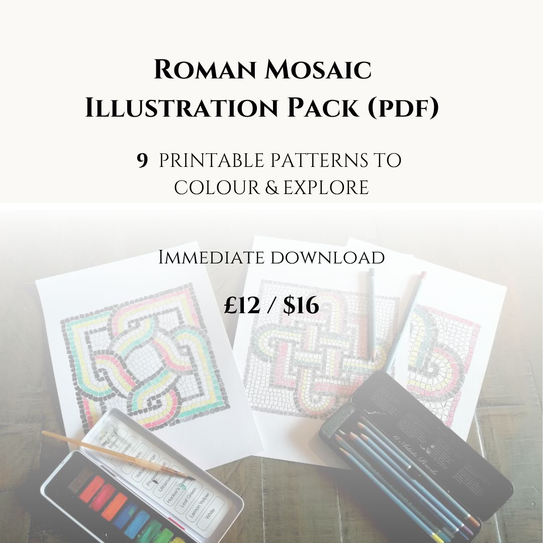 Roman Mosaic Illustration Pack — 9 Printable A4 Patterns, Colour Guides &amp; Instructions | PDF Download
