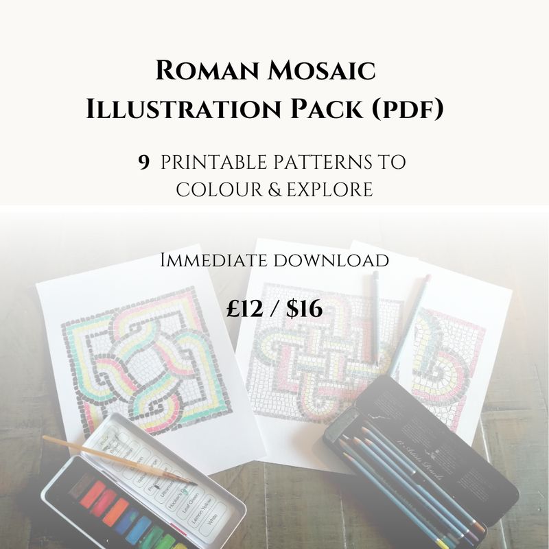 Roman Mosaic Illustration Pack — 9 Printable A4 Patterns, Colour Guides &amp; Instructions | PDF Download