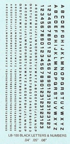 TDC36 Letters and single digit numbers.  General modelling, all scales BLACK
