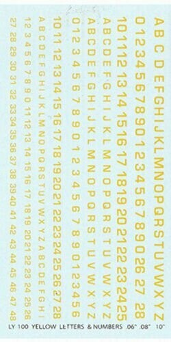 TDC39 Letters and single digit numbers.  General modelling, all scales YELLOW