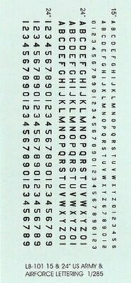 TDC40 Letters and single digit numbers in US Army and Air Force fonts. General modelling, all scales. Sizes .05" and .08" BLACK​