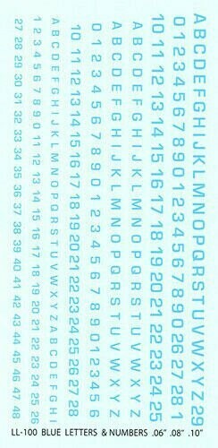 TDC47 General modelling, all scales Letters & Numbers .06" .08" .10"  BLUE
