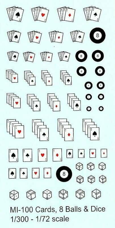 TDC52 Misc markings for personalizing minis. Pool balls, dice, playing cards, mechs to tanks & planes.