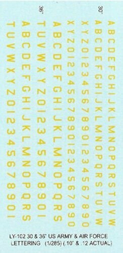 TDC45 Letters and single digit numbers in US Army and Air Force. General modelling, all scales. Sizes .10" and .12". YELLOW