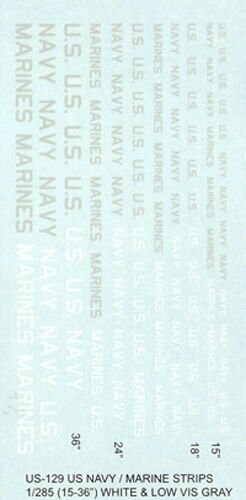 TDC93 US NAVY & MARINES lettering in 15,18, 24 and 36" letters (when scaled at 1/285- 1/300) in low vis grey and white