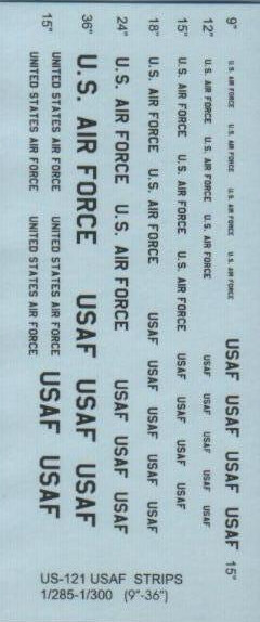 TDC90 Black lettering, USAF, United States Air Force in .03, .04, .05, .06, and .12"