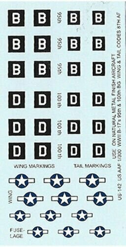 TDC102 US WW2 95th and 100th BG B-17 markings, white lettering on black field