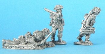 AD BWS 04 British Late war 2” mortar team, deployed prone figures and advancing figures