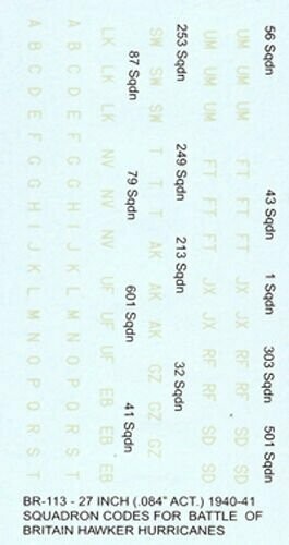 TDC09 British WWII 1/300th aircraft, Squadron codes for Battle of Britain Hurricanes. TDC09 British WWII 1/300th aircraft, Squadron codes for Battle of Britain Hurricanes.