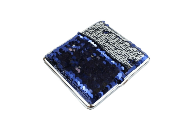 Zigarettenetui mit Pailletten Blau 18er