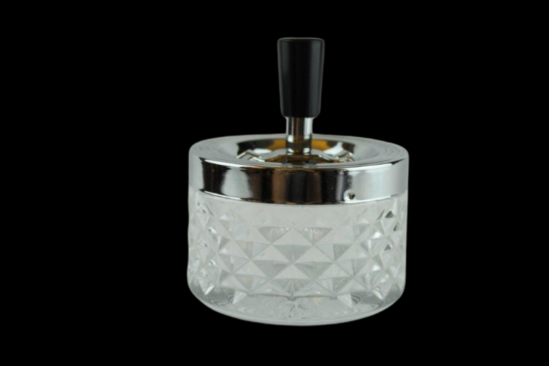Drehaschenbecher Glas durchsichtig / silber
