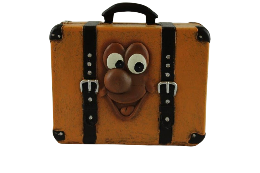 Brauner Koffer mit Gesicht