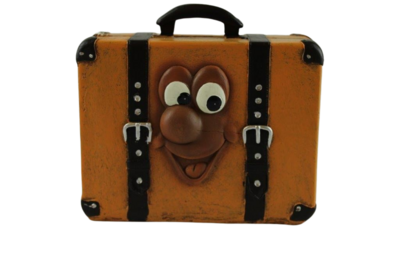 Brauner Koffer mit Gesicht