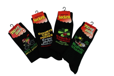 Socken, schwarz, mit lustigem Logo