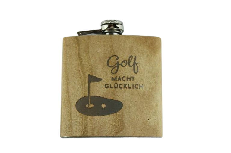 Flachmann Holz "Golf macht glücklich", 6oz