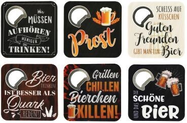 Bierdeckel mit Flaschenöffner, assortiert