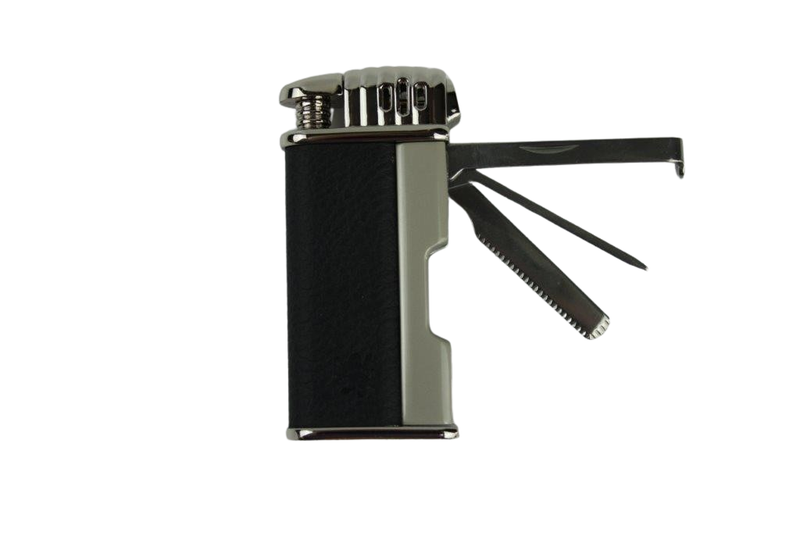Faro Pfeifenfeuerzeug mit Besteck, 1 Stück Schwarz-Silber, W81196
