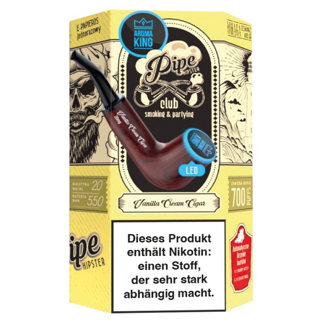 Aroma King Pipe mit LED, Vanilla Cream Cigar, 700 Puffs