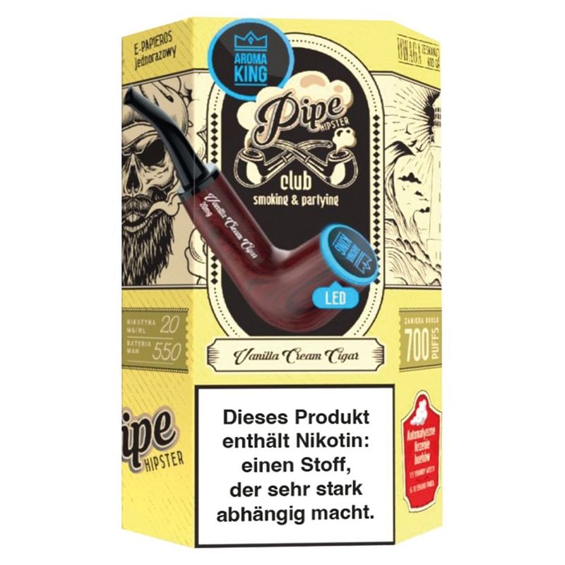 Aroma King Pipe mit LED, Vanilla Cream Cigar, 700 Puffs