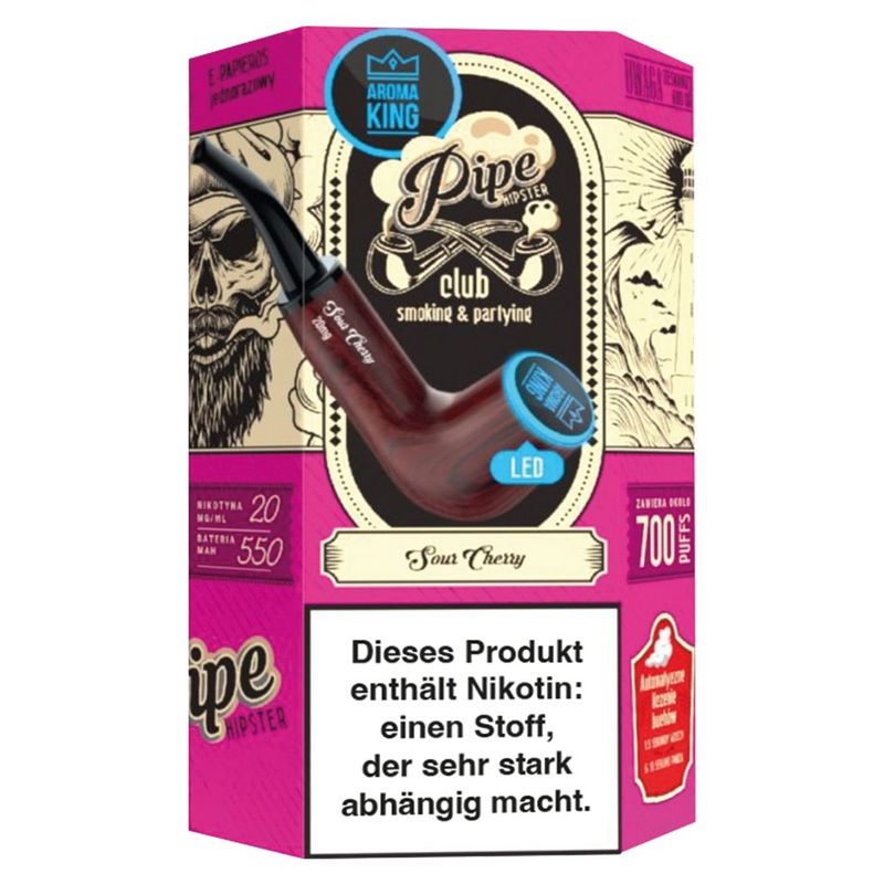 Aroma King Pipe mit LED, Sour Cherry, 700 Puffs