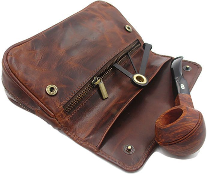 Pfeifentasche 2er, Leder braun, ohne Inhalt, W62934