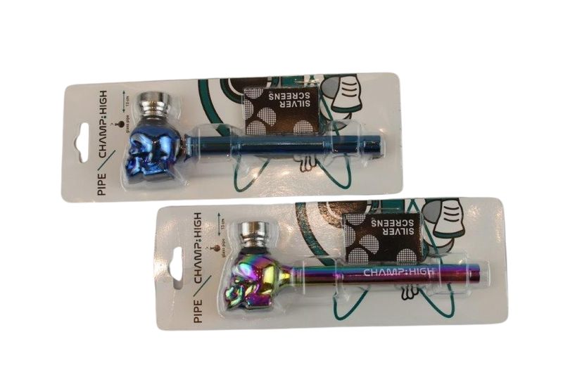 Totenkopf-Pipe aus Glas mit Silver Screens, assortiert