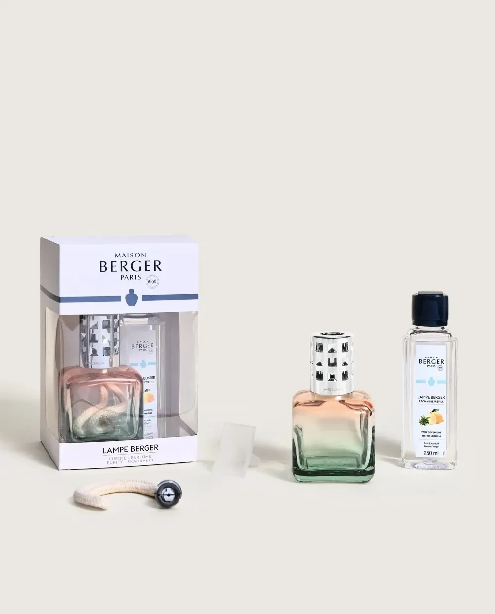 Set Lampe Berger Glaçon Pfirsich-Grün, mit Duft Belebende Zitronenverbene , 250ml