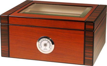 Humidor schwarz/rot-braun matt Deckel mit Glaseinsatz/25 Zig