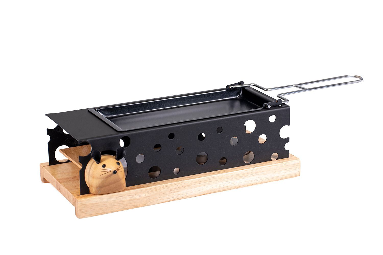 Kerzenraclette Holz “Mouse”, schwarz, 27.5 x 10.6 cm