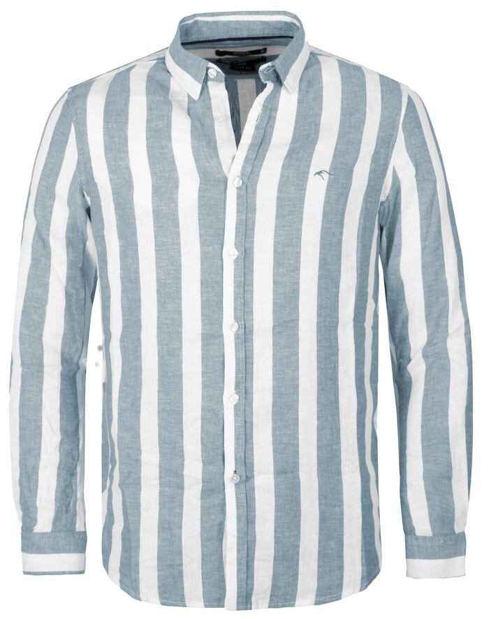 INDICODE Camisa lino rayas Azul