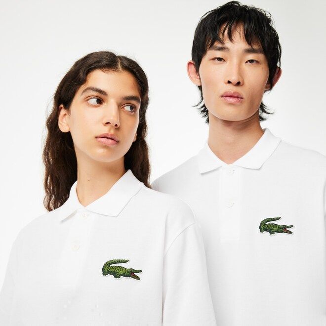 LACOSTE POLO blanco logo grande