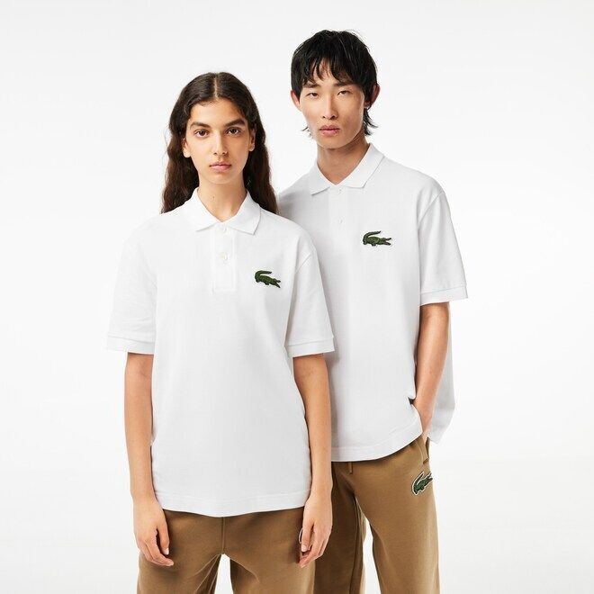 LACOSTE POLO blanco logo grande