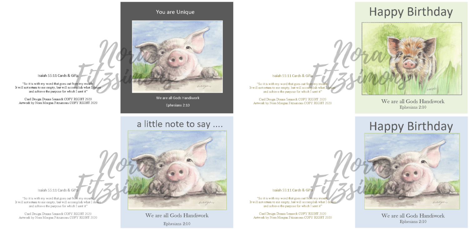 Cute Little Pig Faith Cards - 4 pcs Bundle