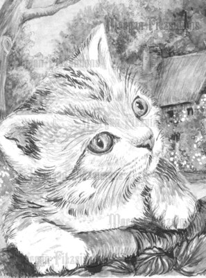 Kitten 2 Greyscale - Colouring Page