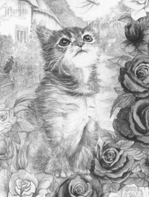 Kitten 1 Greyscale - Colouring Page